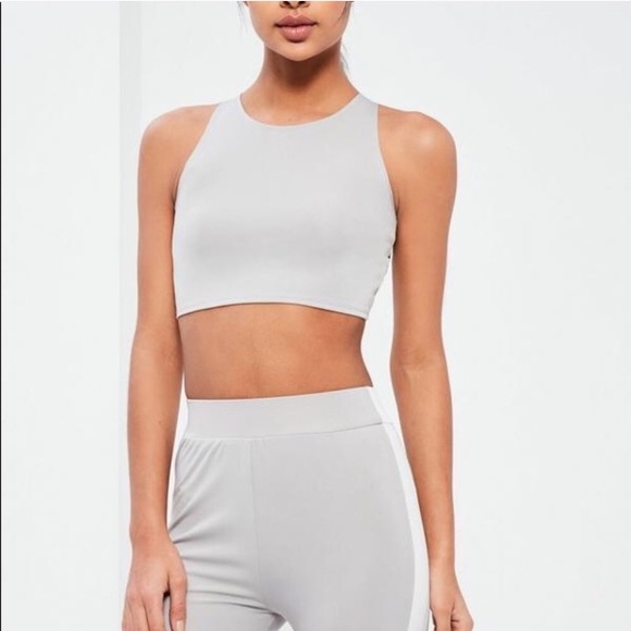 Missguided Tops - Misguided Cross Back Detail Crop Top 8 Silver Grey